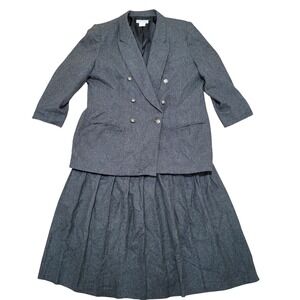Vintage Stephanie Andrews Womens 22W Gray‎ 100% Wool Blazer Skirt Suit Set plus